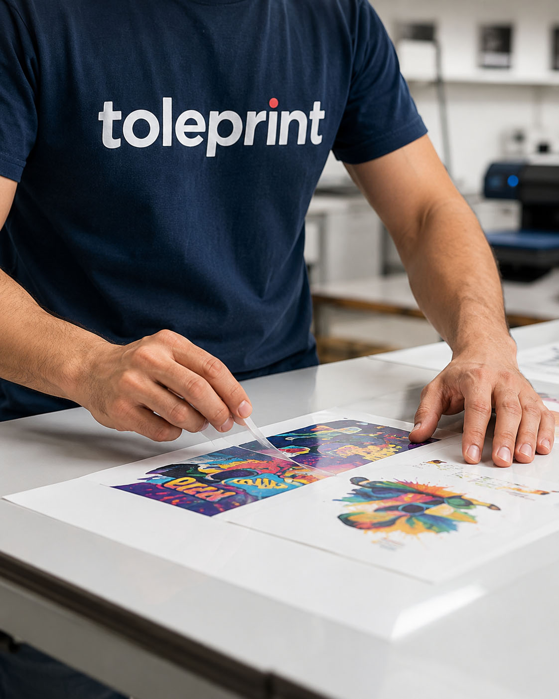 Profesional preparando material impreso en Toleprint