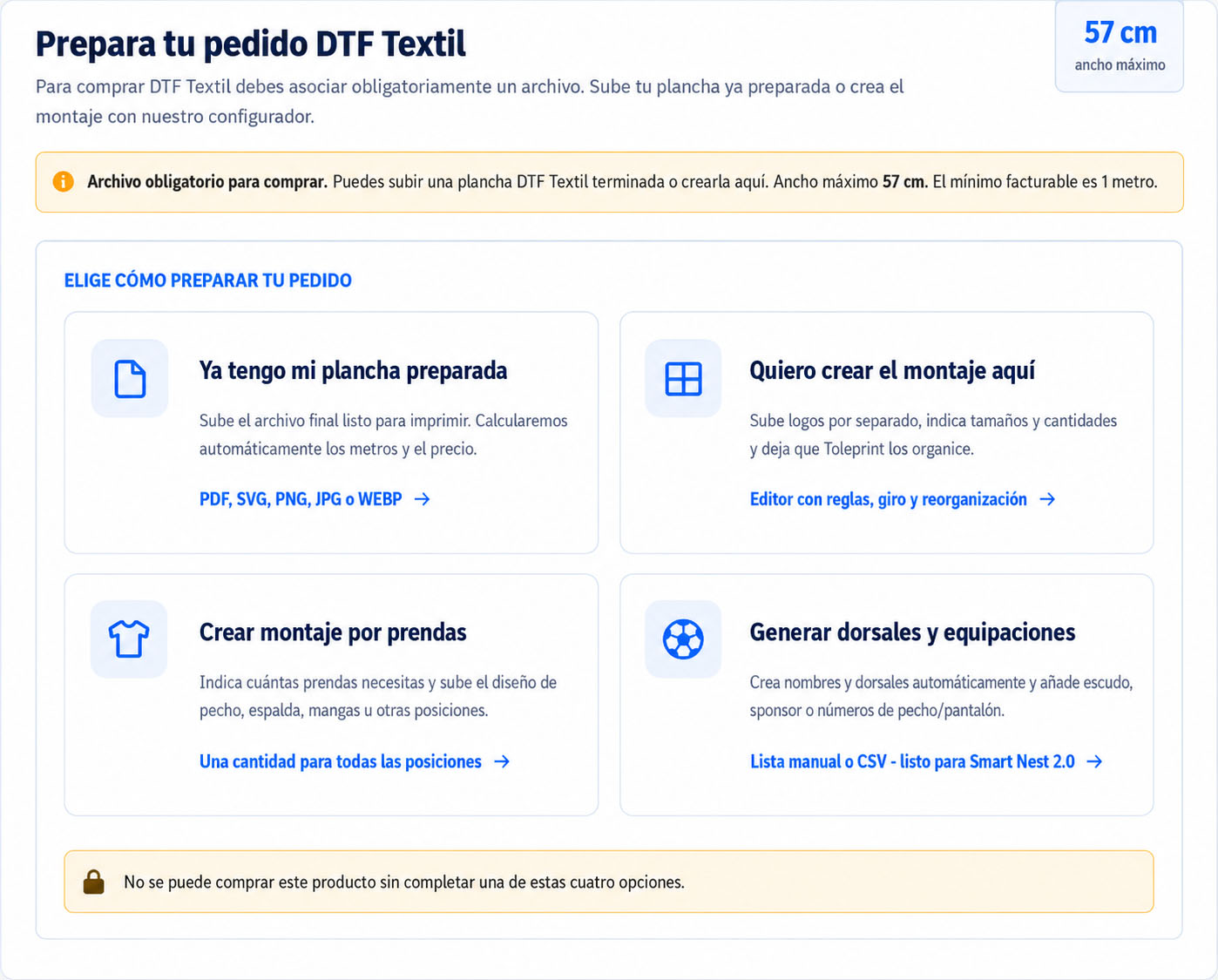 Configurador de planchas DTF Textil Toleprint