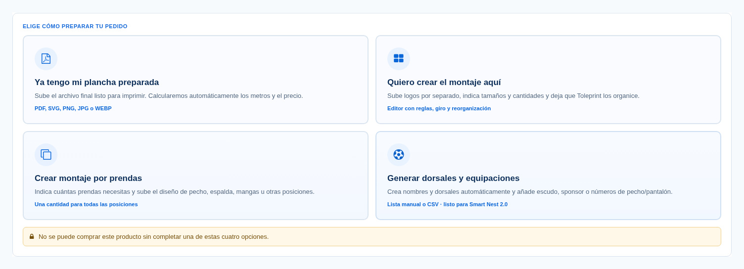 Cuatro formas de preparar un pedido DTF Textil con el Configurador Toleprint