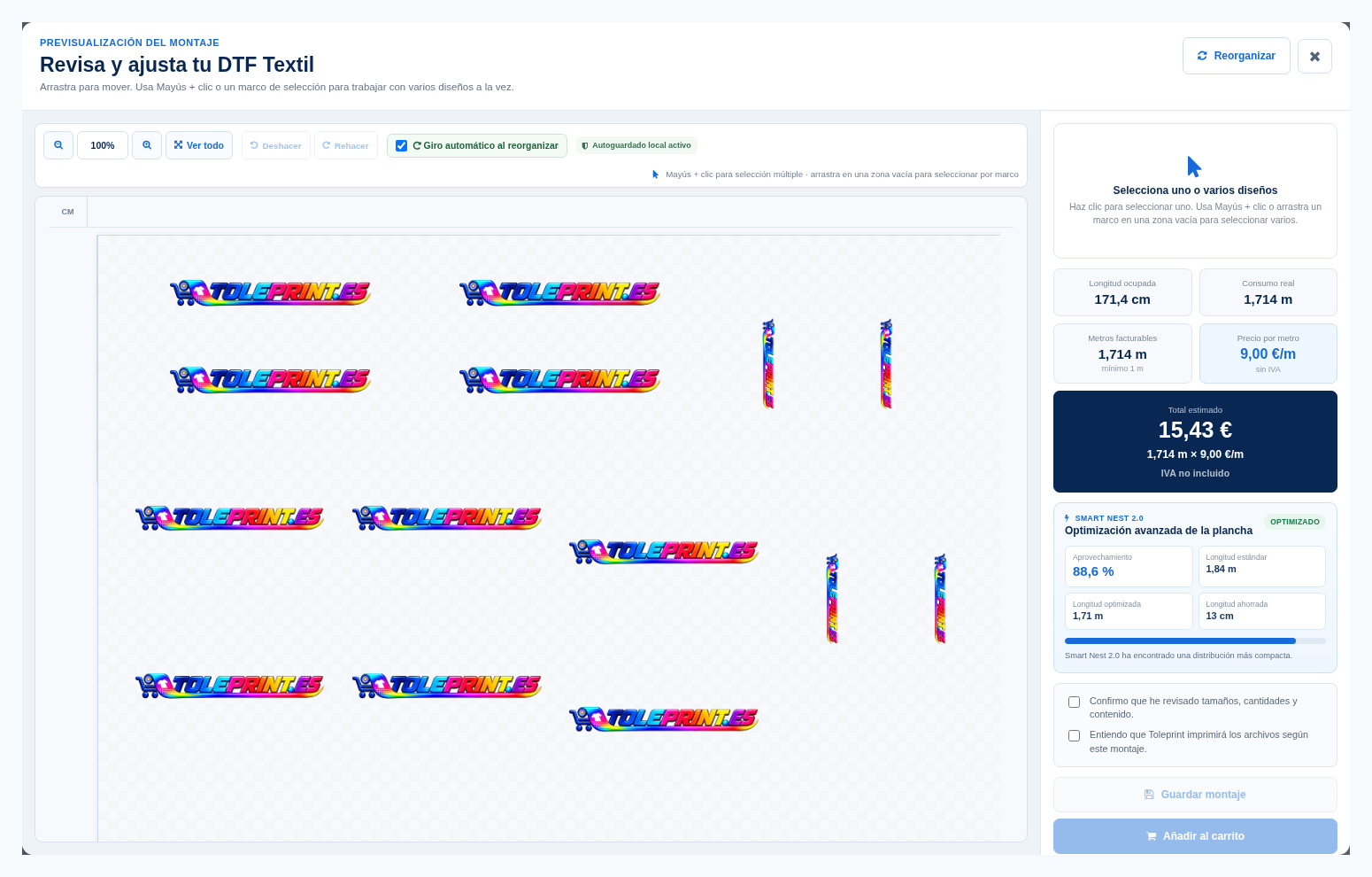 Smart Nest 2.0 optimizando una plancha