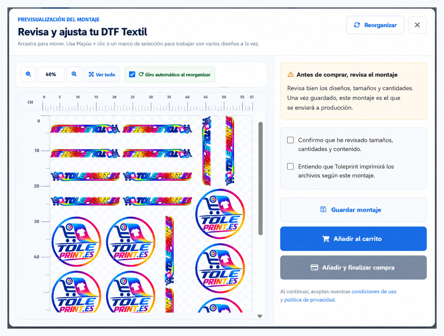 Editor avanzado del Configurador Toleprint