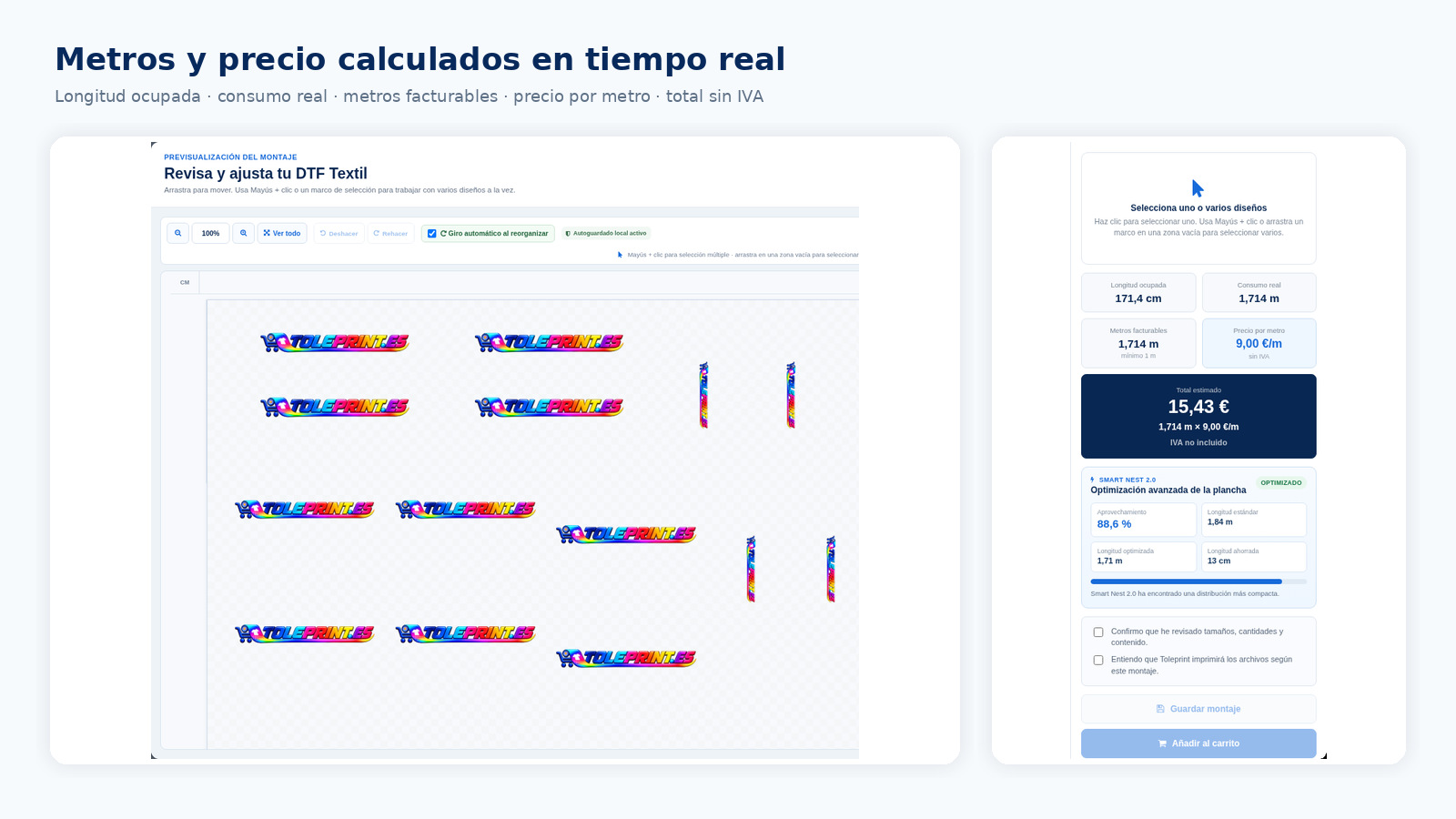Metros facturables precio por metro y total sin IVA