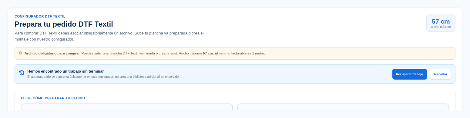 Autoguardado y recuperación del Configurador Toleprint