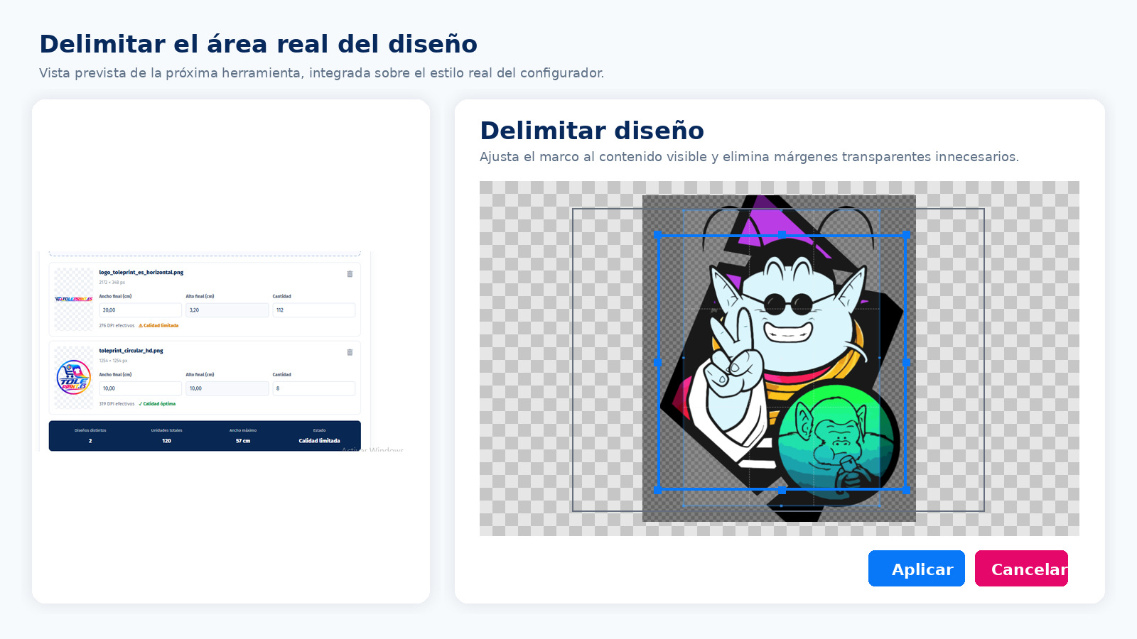 Delimitar los límites reales de un diseño transparente