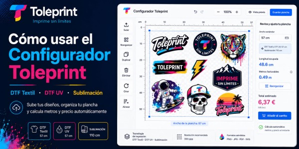 Cómo crear y optimizar una plancha DTF, DTF UV o Sublimación con el Configurador Toleprint