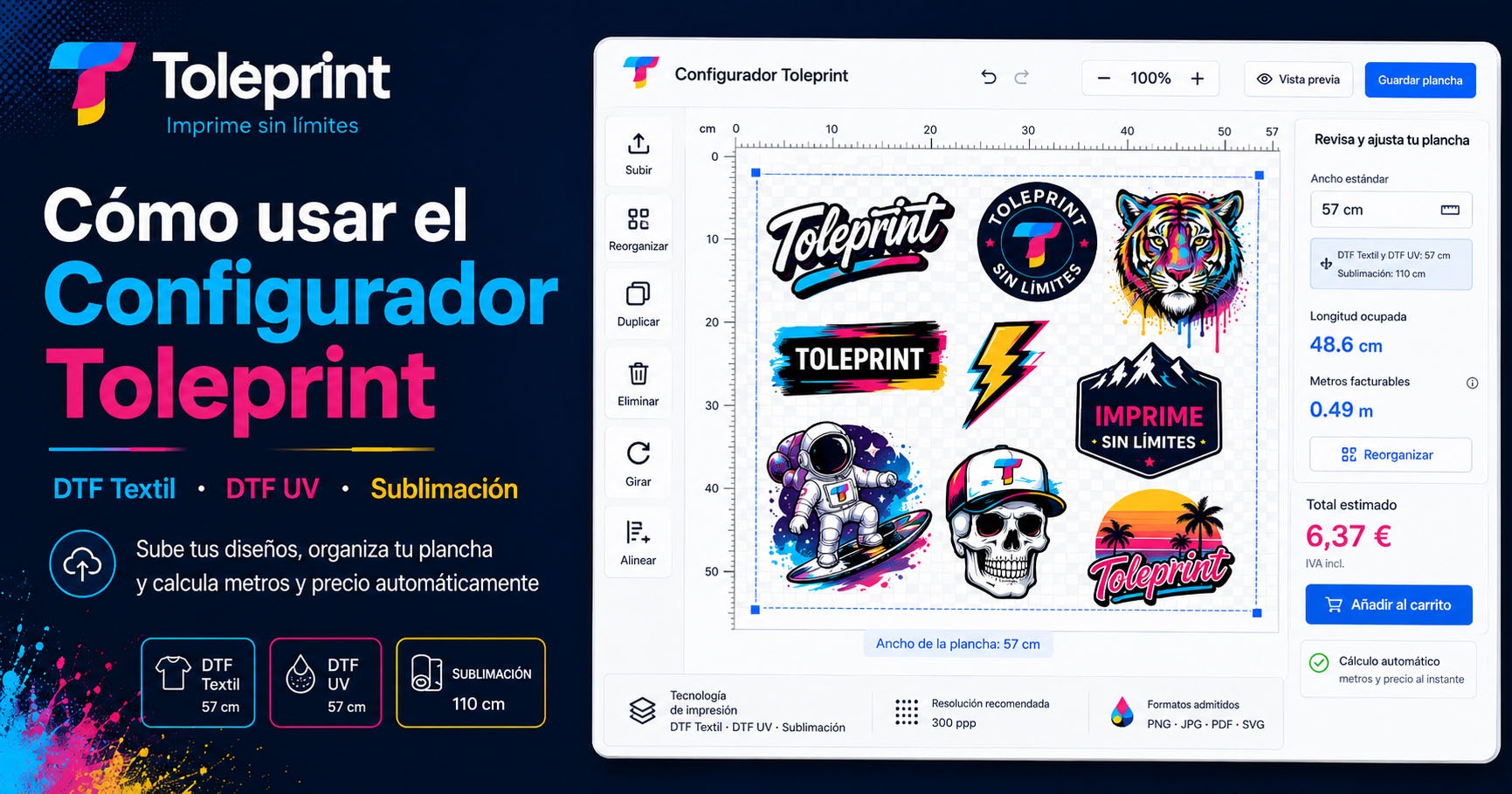 Cómo crear y optimizar una plancha DTF, DTF UV o Sublimación con el Configurador Toleprint